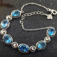 Натуральный голубой топаз браслет натуральный и настоящий голубой топаз 5*7 мм 1.1ct* 6 шт драгоценный камень для мужчин или женщин# X18060810