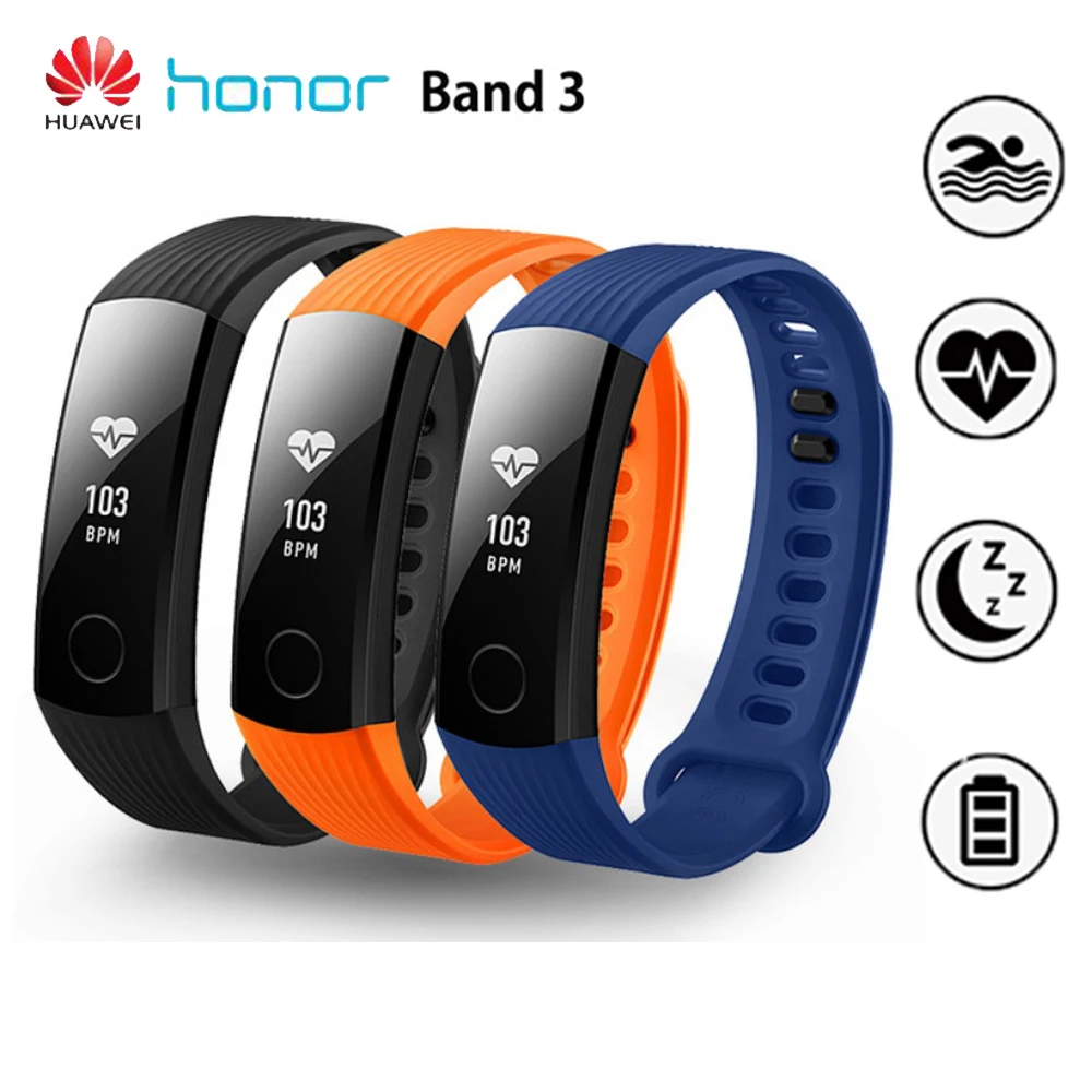 

Original Honor Band 3 Smart Bracelet 5ATM Waterproof 0.91" OLED Screen Push Message Heart Rate Fitness Tracker Smart Wristband