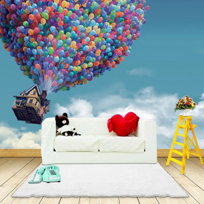 3D фотообои на заказ Настенные обои воздушный шар голубое небо белые облака