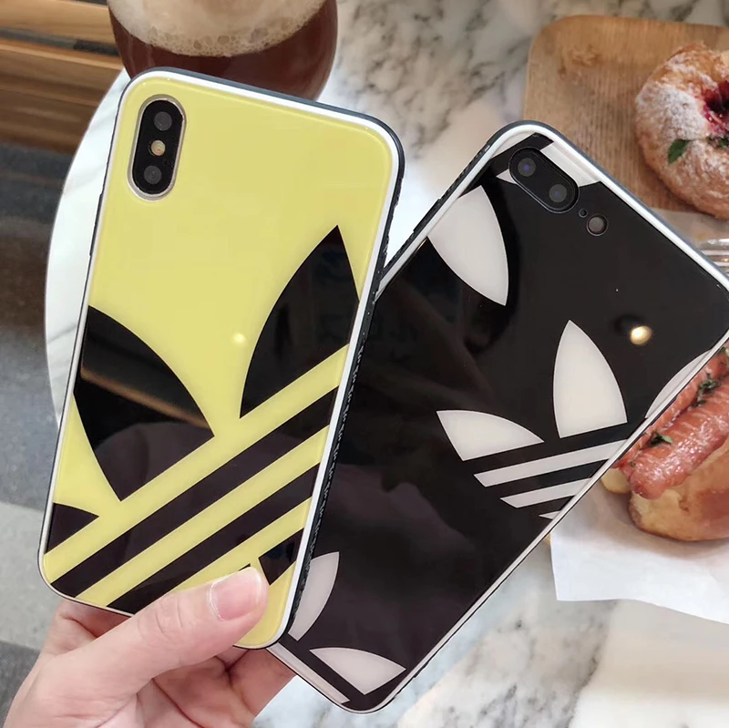 

Hot fashion Brand Three Grass Leaf White Arrow glass case for iphone XR XS MAX X 7 8 6 6S plus Luxury Sports mirror phone cover