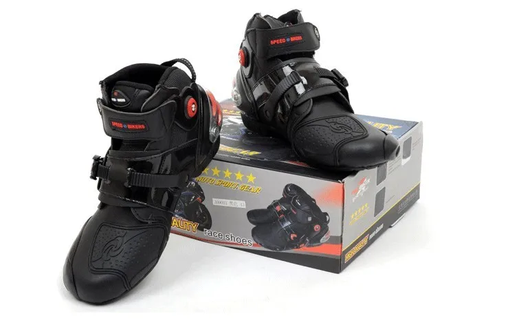 Motorcycle Motocross Motorbike Racing Speed Leather Boots / Shoes Black Waterproof