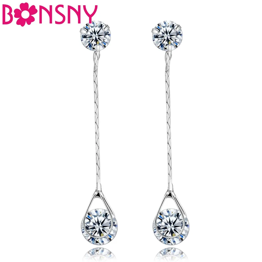 Bonsny Silverstone серьги-гвоздики из кубического циркония, циркониевые амулеты, модные ювелирные изделия, женская обувь, свадебные аксессуары