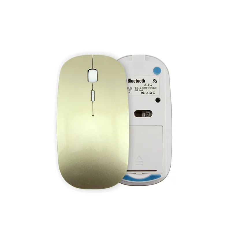 CHYI Bluetooth мышь для Macbook Air 2,4G беспроводная мышь перезаряжаемая Бесшумная ультратонкая Mause эргономичная Портативная оптическая мышь - Цвет: Золотой