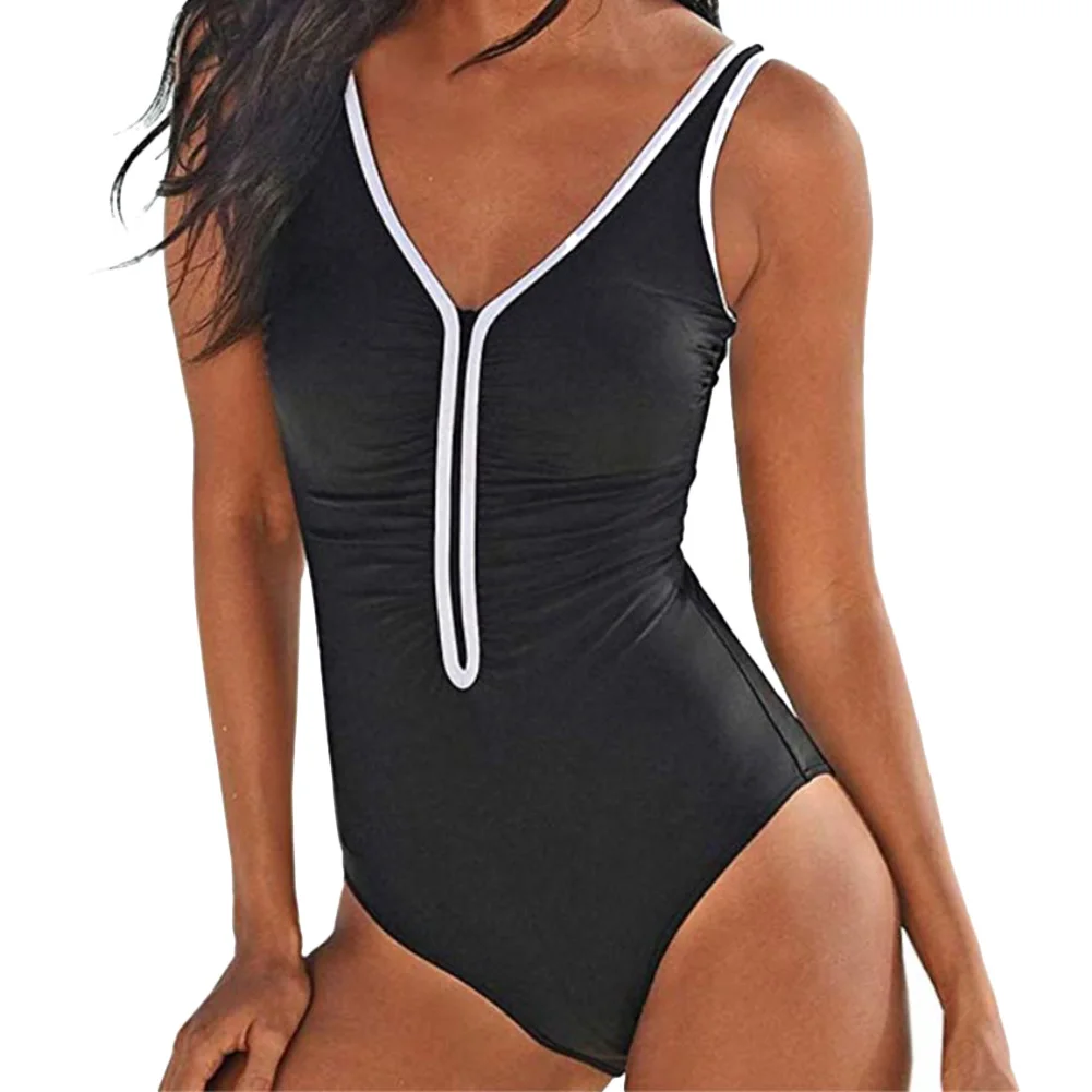 

2019 Sexy One Piece Swimsuit Women High Neck Bandage Cross Back Neck Monokini Black Swimwear Women Bathing Suits Swimming Suit