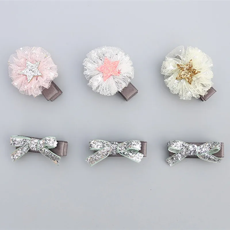 

15sets/lot Non Slip Glitter Star with Tulle Hair Clips Pastel Color Barrettes for Kids Adorable Pink Girls Gift Gold Hairpin