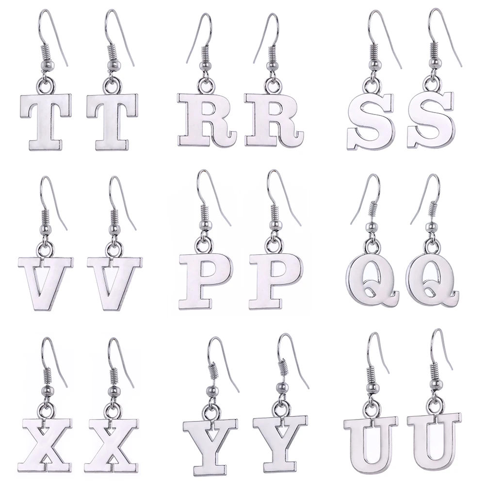 

Teamer DIY Initials Name Gifts Personalized Letter Earrings for Female Silver Color Drop Earrings Initial Alphabet Earring