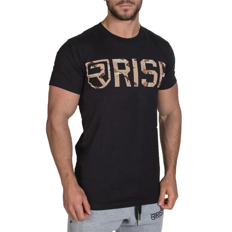 

Men Running Jogging Cotton T Shirt Gym Fitness Bodybuilding Workout Training Slim O-Neck T-shirts Male Tee Tops Brand Clothing