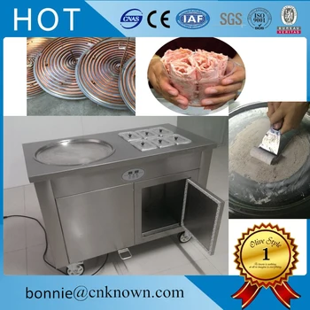 

With temperature control single pan with 6 food tanks rolling fried fry ice cream making machine