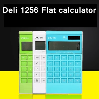

Deli 1256 Flat pocket calculator plastic button design student officer brand new 3 colors optional two power solar