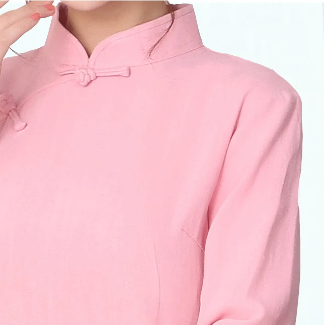 Длинные Стиль розовый Для женщин Broadcloth Shirt китайский воротник-стойка Блузка Топы женский осенняя одежда размеры s m l xl XXL SG02