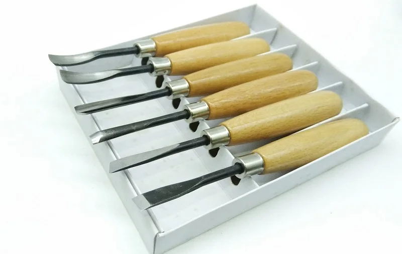 Traje para a Arte Faca de Corte de Madeira de Trabalho Nova Alta Qualidade Xilogravura Carving Tools Cinzel Mão Chip Parte Selo Ferramenta 6 Pcs