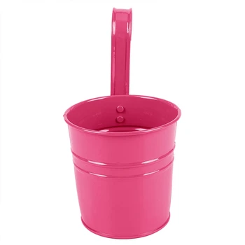 

Flower Pot, Hanging Flower Pots, Garden Pot Balcony Planters Metal Bucket Flower Holders (Rose Red)