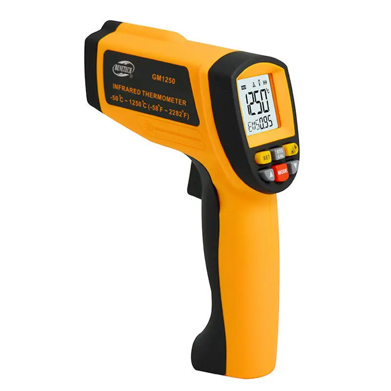 

Digital Non contact infrared thermometer GM1250 Temperature Pyrometer IR Laser Point Gun EMS 0.1-1.0 -50~1250C(-58~2282F)