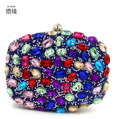 

XIYUAN BRAND luxury and modern Plaid Evening Bags Colorful Acrylic Diamond Clutch wallet Small Day Clutch Handbag Ladies bags