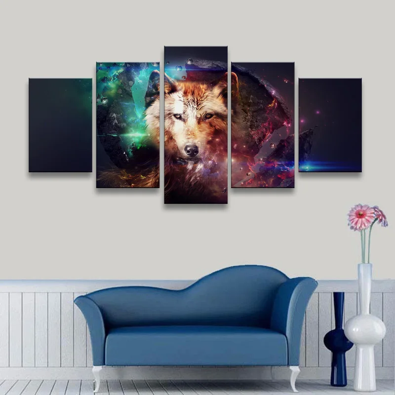 5 pieces high-definition print Wolf canvas oil painting poster and wall art living room picture B-050 (6)