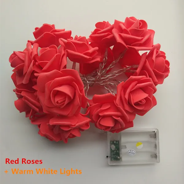 red roses plus warm white led garland string lights