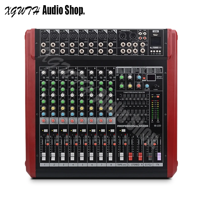 

DJ Amplifier Mixer 8 Channel USB Bluetooth Mixing Console 500W + 500W High Power Audio Stage Equipment with + 48V Phantom Power