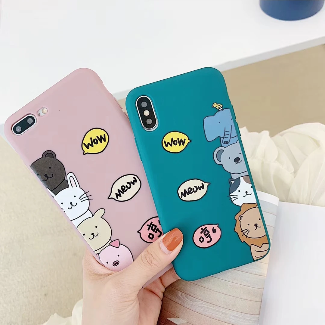 

Cute Animal Matte Silicone Phone Cases for iPhone X XS 7 8 Plus Fundas Cartoon Soft Covers for iPhone XR XS MAX 6 6S Plus Coques