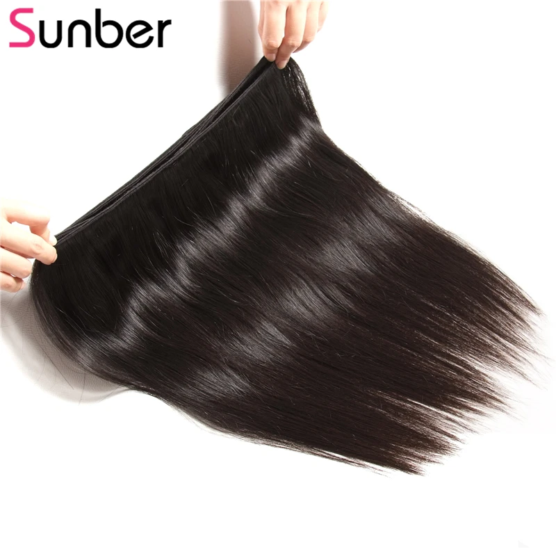 Sunber бразильские прямые волосы пряди с закрытием натуральные кудрявые пучки волос с закрытием 4*4 дюйма волосы remy