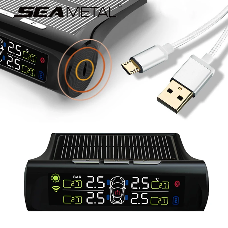 

Car TPMS Alarm Tire Pressure Sensor Monitoring Intelligent System Solar Power Wireless LCD Monitor Sensors For Car Tpms on Auto