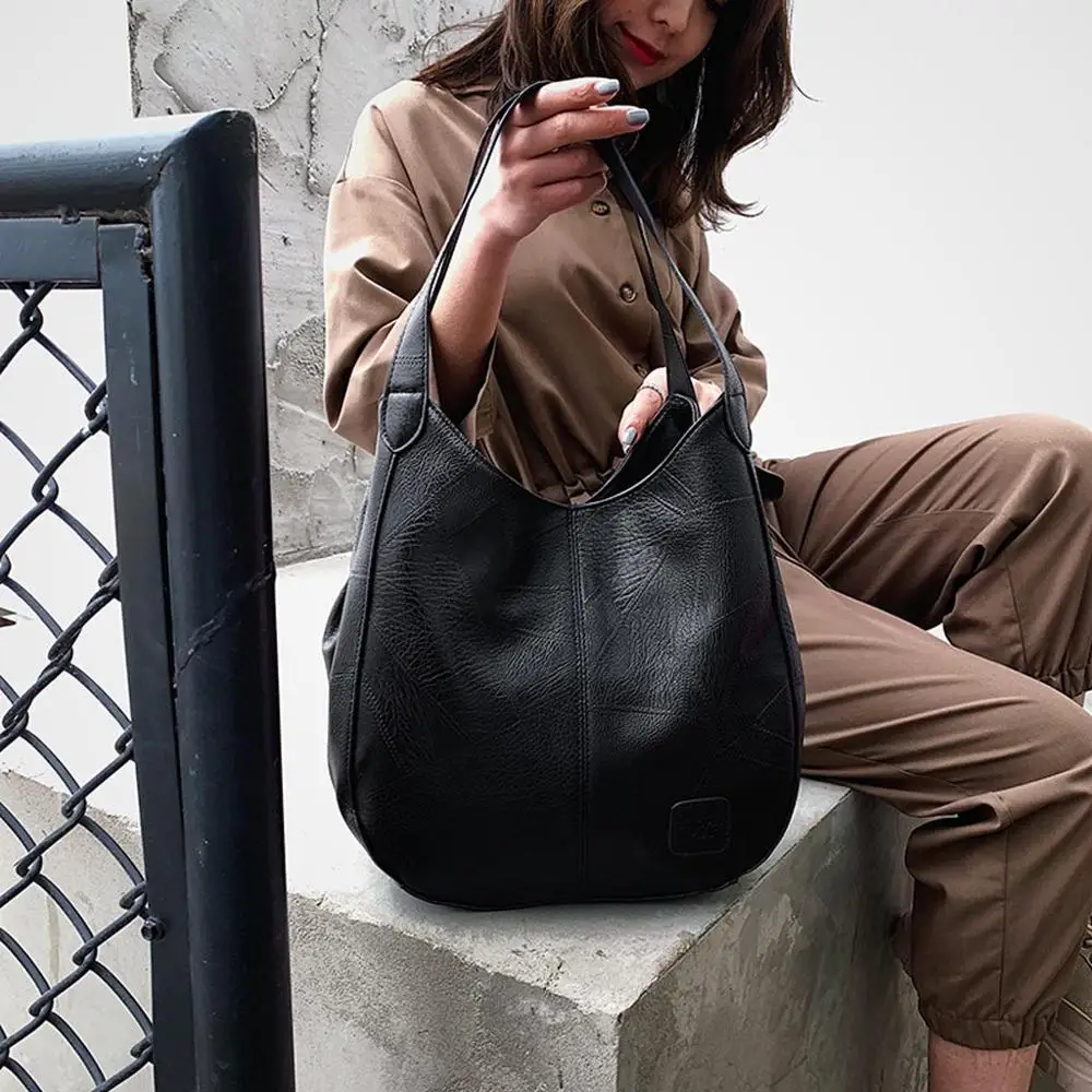 

Lady Handbag Fashion Women's Soft Leather Shoulder Bag Multi-Function Large lock buckle Hand Bag Travel Zipper Handbag