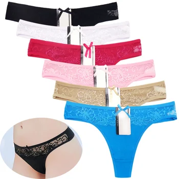 

5color Cotton lace Women's Sexy Thongs G-string Underwear Panties Briefs For Ladies T-back bikini lingerie 6pcs/lot 87313
