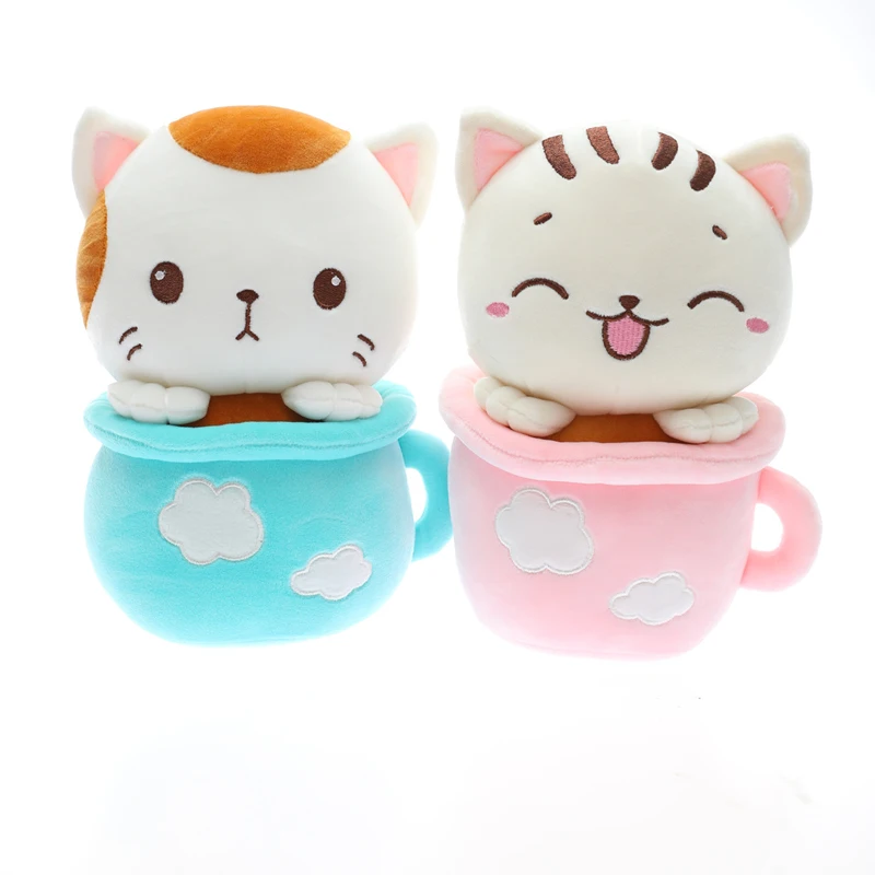 

Kawaii Cats In Cups With Blanket Plush Toy Sleeping Baby Soft Lovely Stuffed Animal Pillow Cute Kids Doll Birthday Gift For Girl