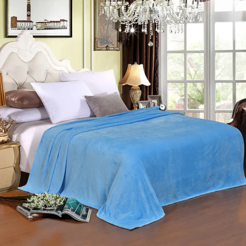 Домашний текстиль, мягкое однотонное одеяло, одеяло из флиса, фланели, для взрослых, диван, постельные принадлежности, Манта, красный, зеленый, синий, фланелевое одеяло s для кровати - Цвет: Sky Blue