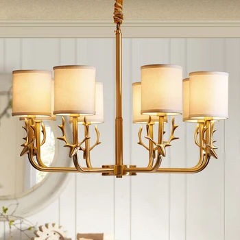 

nordic America copper deer head pendant light villa living room restaurant hanging lamp lights