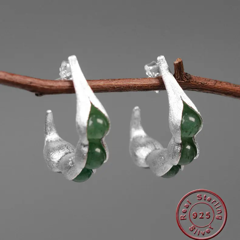 

Amxiu 925 Sterling Silver Natural Stone Earrings Handmade Jewelry Beans Pod Dangle Earrings for Women Girls Bijoux Max Brincos