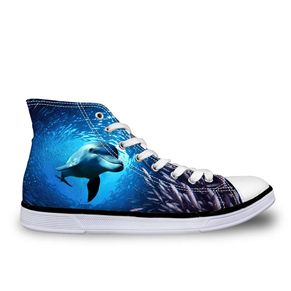 

Customized High Top Women Casual Canvas Shoes Flats Blue Sea World 3D Animals Pattern Female Autumn Shoes for Ladies Zapatos