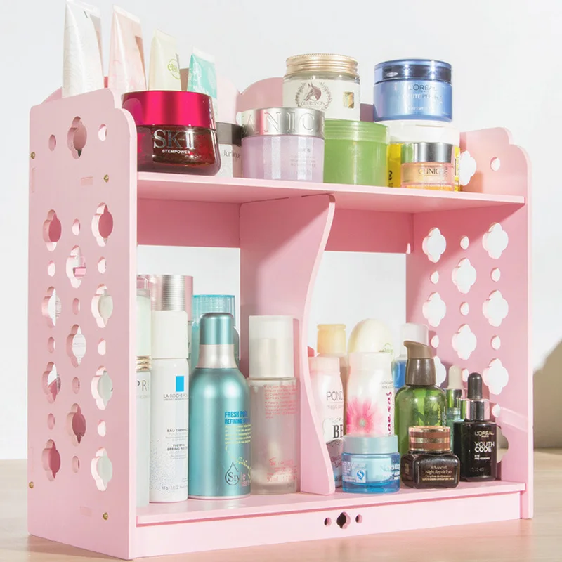 

Saving Space Desktop Comestics Plastic PVC Makeup Storage Box Make Up Organizer Make Up Organizador Escritorio Waterproof Pink