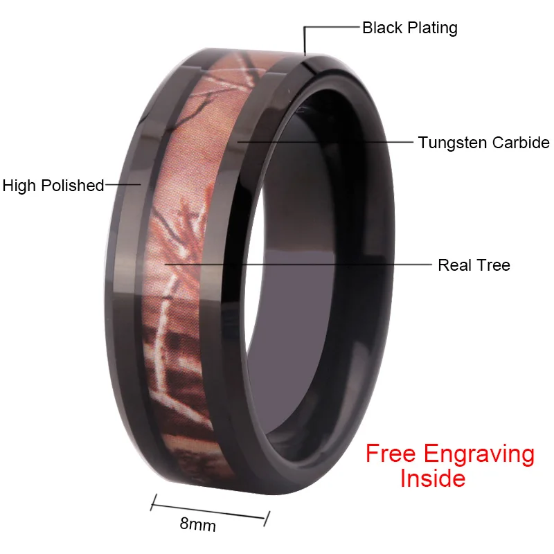 Женские кольца, черное вольфрамовое кольцо с инкрустацией настоящего дерева, обручальное юбилейное кольцо и обручальные кольца для мужчин, парные вечерние кольца - Цвет основного камня: 8mm width