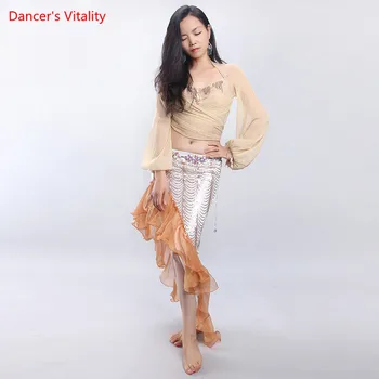 

Women Belly Dance Set Spring And Summer New Practice Clothes Sexy Sequins fishtail Mermaid Long Skirt