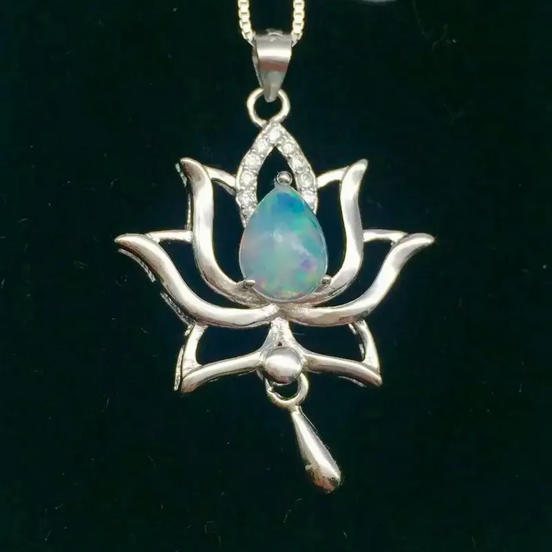 Натуральные опаловые Подвески 925 стерлингового серебра натуральный цвет драгоценный камень лотос Полые Подвески Элегантные Изысканные украшения для женщин отправить ожерелье