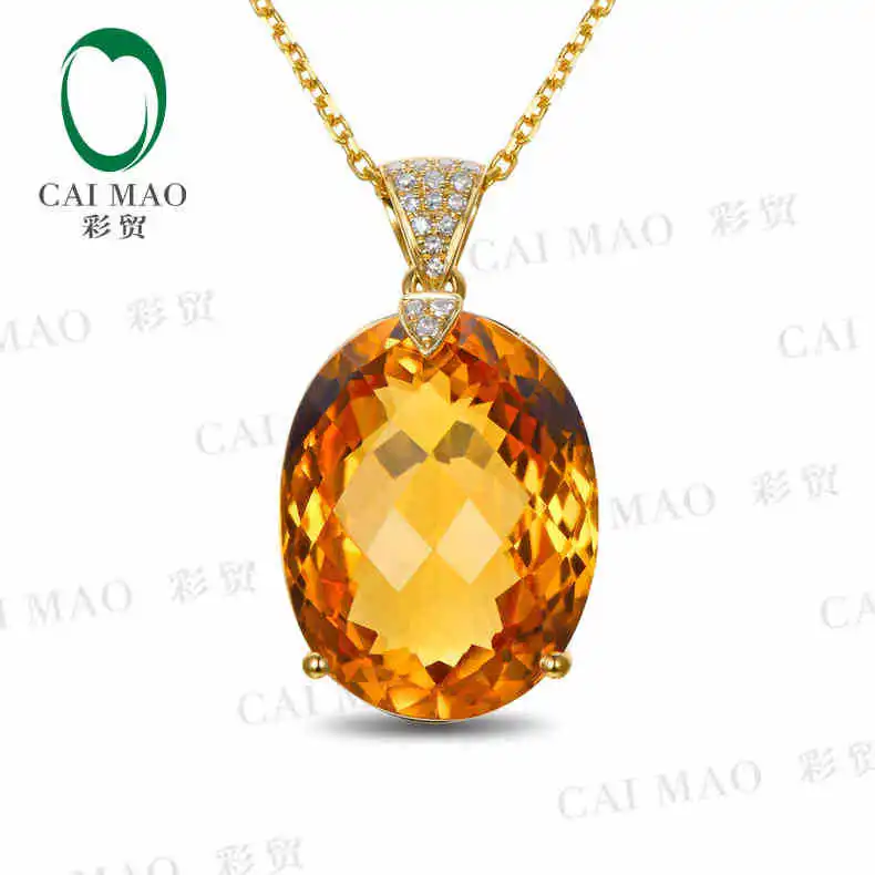 CaiMao 18KT/750 желтое золото 14,66 ct натуральный IF цитрин & 0,08 ct Бриллиант круглой огранки обручение украшение-подвеска с драгоценными камнями