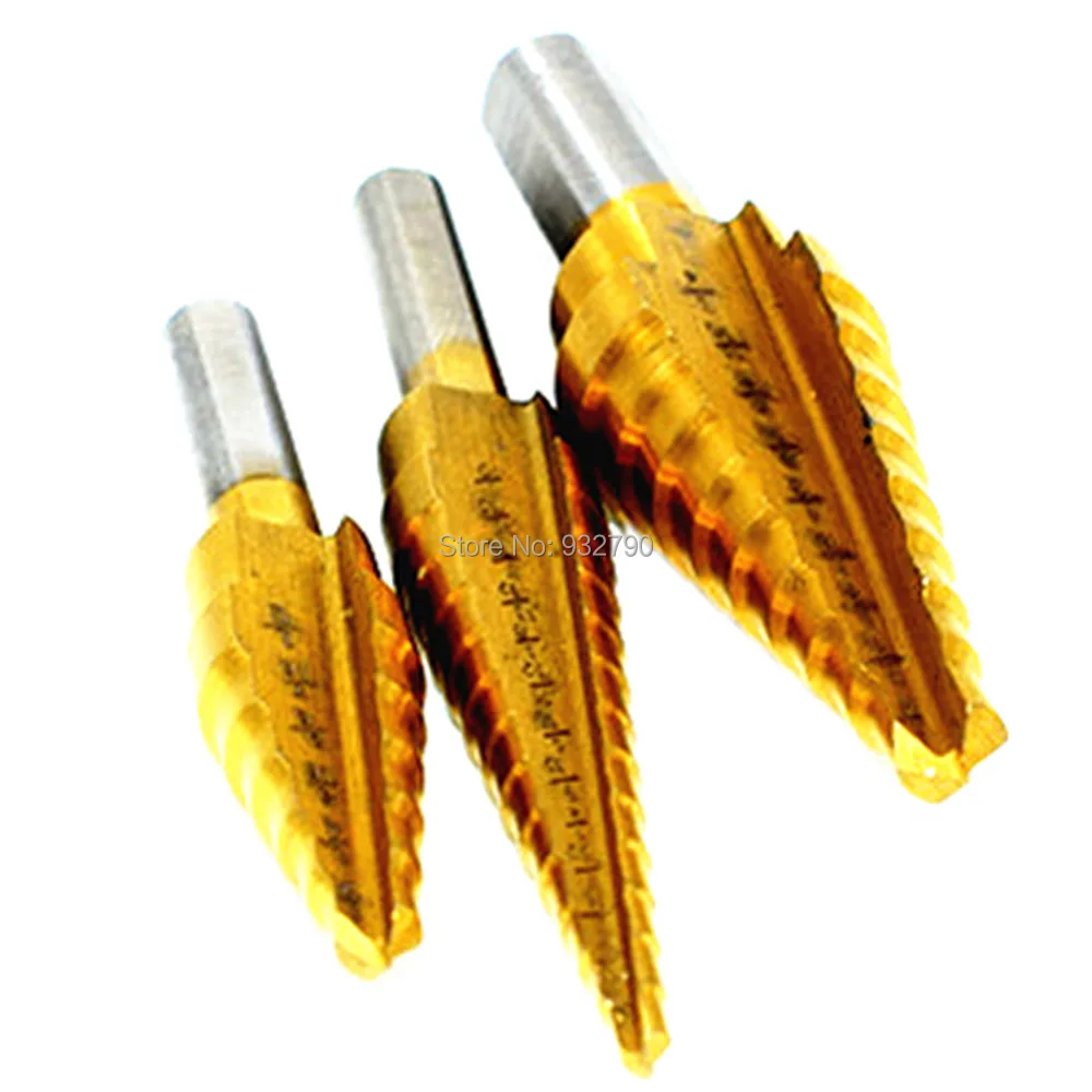 3 Piece High Speed Titanium Coated Steel Step Drill Bit Set Steel Wood