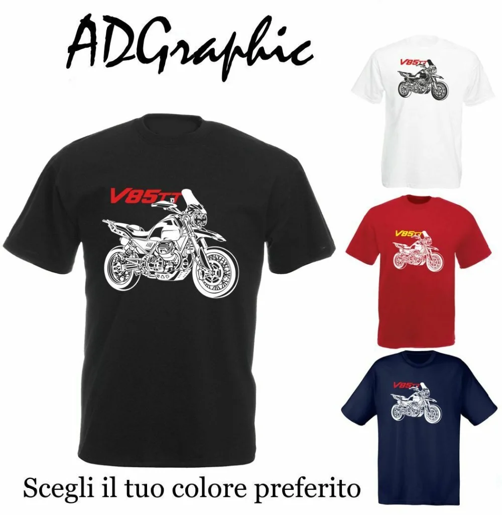 

T-Shirt Moto Cotton Guzzi V85Tt V 85 Tt Motorcycle 2019 Man'S Designer Brand New Short-Sleeve Cotton Print Striped T Shirt