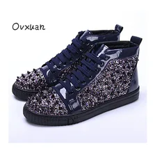 Ovxuan Sequins Male Casual Shoes Solid Rivets Toe Party and Wedding Men Dress Shoes Fashion Street Sneakers Walking Shoes 2017
