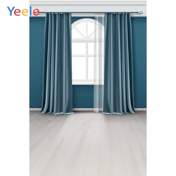 

Yeele Blue Wall Curtain Arch Window Floor Interior Photography Backgrounds Customized Photographic Backdrops for Photo Studio