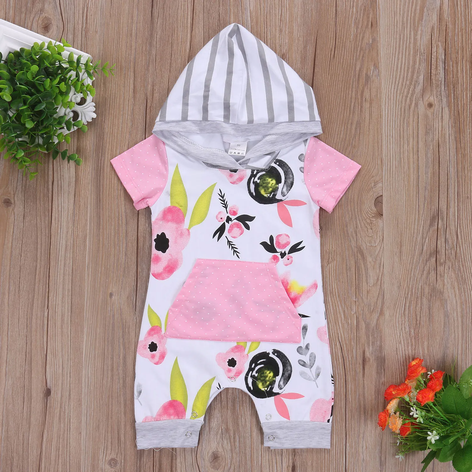Cute Floral Print Baby Girls Hooded Rompers Newborn Toddler Baby Girl