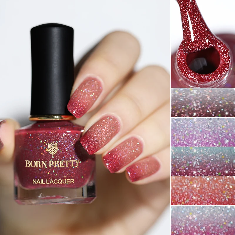 

BORN PRETTY 6ml Colorful Nail Polish Temperature Color Changing Holographic Shimmer Fast Dry Manicure Nail Art Varnish