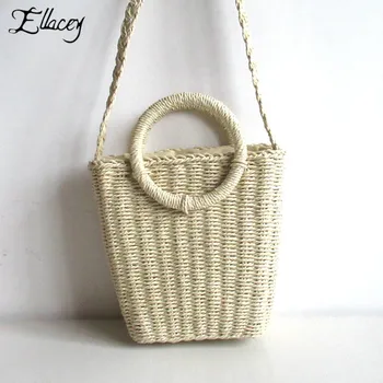 

2019 Summer Style Beach Bag Women Round Handle Straw Handbags Brand Designer Shoulder Bag High Quality Ladies Casual Travel Bags