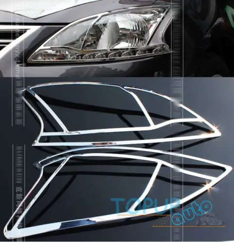 

FIT FOR 13 NISSAN SENTRA CHROME FRONT HEADLIGHT LAMP COVER TRIM MOLDING SURROUND