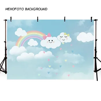 

Photography Backdrops blue sky white cloud rainbow new born baby shower birthday theme backdrop professional photo studio