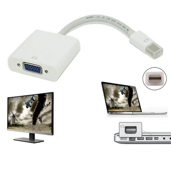 

1000pcs Thunderbolt Mini DP to VGA Adapter Converter Cable for MacBook PC Retail Pack White
