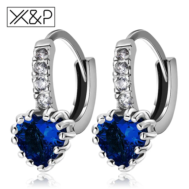 X&P Fashion Charm Silver Stones Heart Shape Stud Earrings for Women Girl Trendy X&P Fashion Charm Silver Stones Heart Shape Stud Earrings for Women Girl Trendy