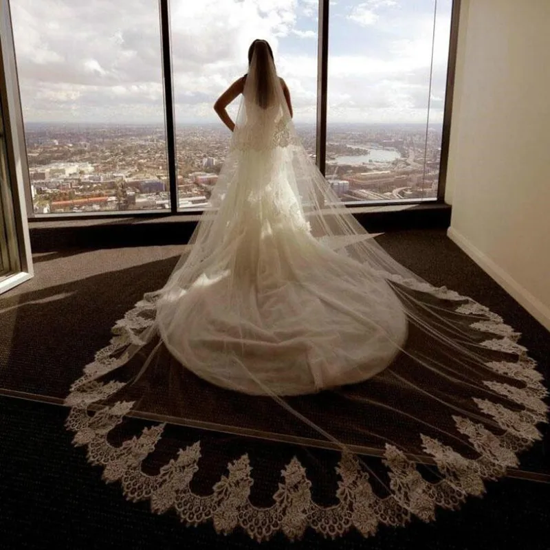 

New Two Layers Bridal Veil 3 Meters Long Lace Applique Wedding Veils Accessories Free Comb White Ivory Accessories Custom Made