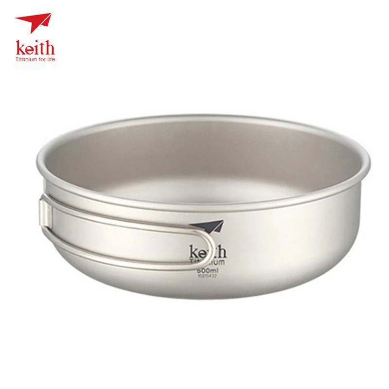 Keith Titanium Camping 300 ml-600 ml tazón de titanio con mango plegable tazón utensilios de cocina al aire libre vajilla cubiertos Ti5323-Ti5326