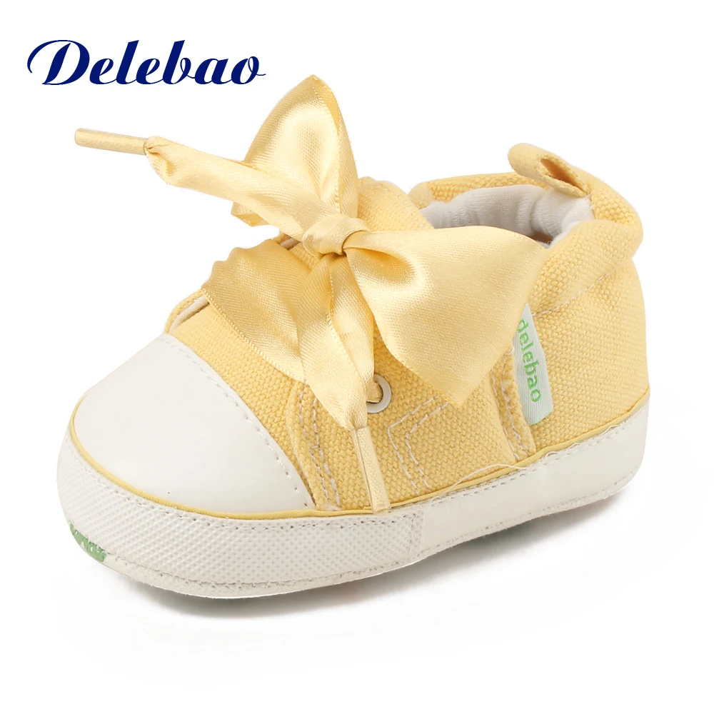 Delebao Lace Lace-up Baby Shoes Autumn/Spring Cotton Soft Sole Toddler Shoes For 0-18 Months Newborn First Walkers 